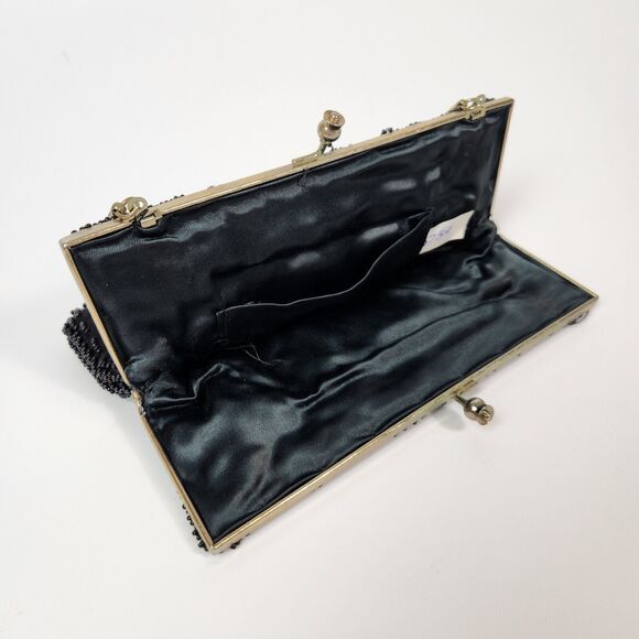 VTG Black Small Beaded Purse Womens Handbag 1920s Flapper‎ Gir Made In Hong Kong - Picture 6 of 16